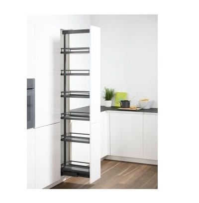 Colonne chrome 30cm softclose avec rail coulisse sous plan 170-185
