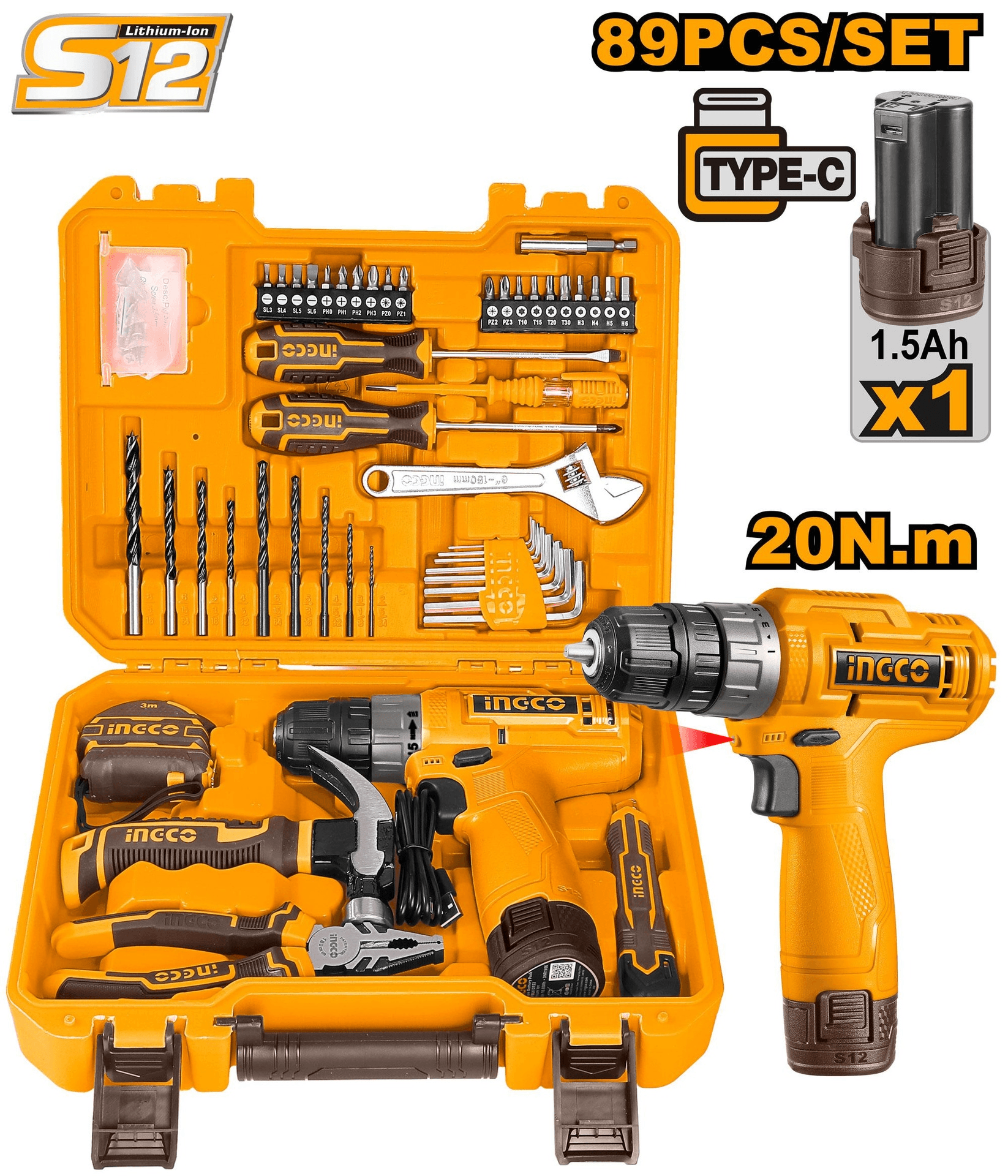Ensemble d’outils de 89 pièces INGCO hkthp10891
