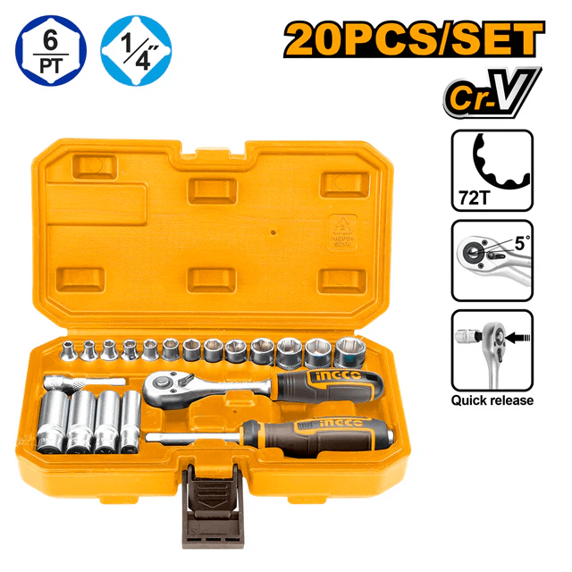 Ensemble de 20 douilles 1/4″ INGCO hkts14201