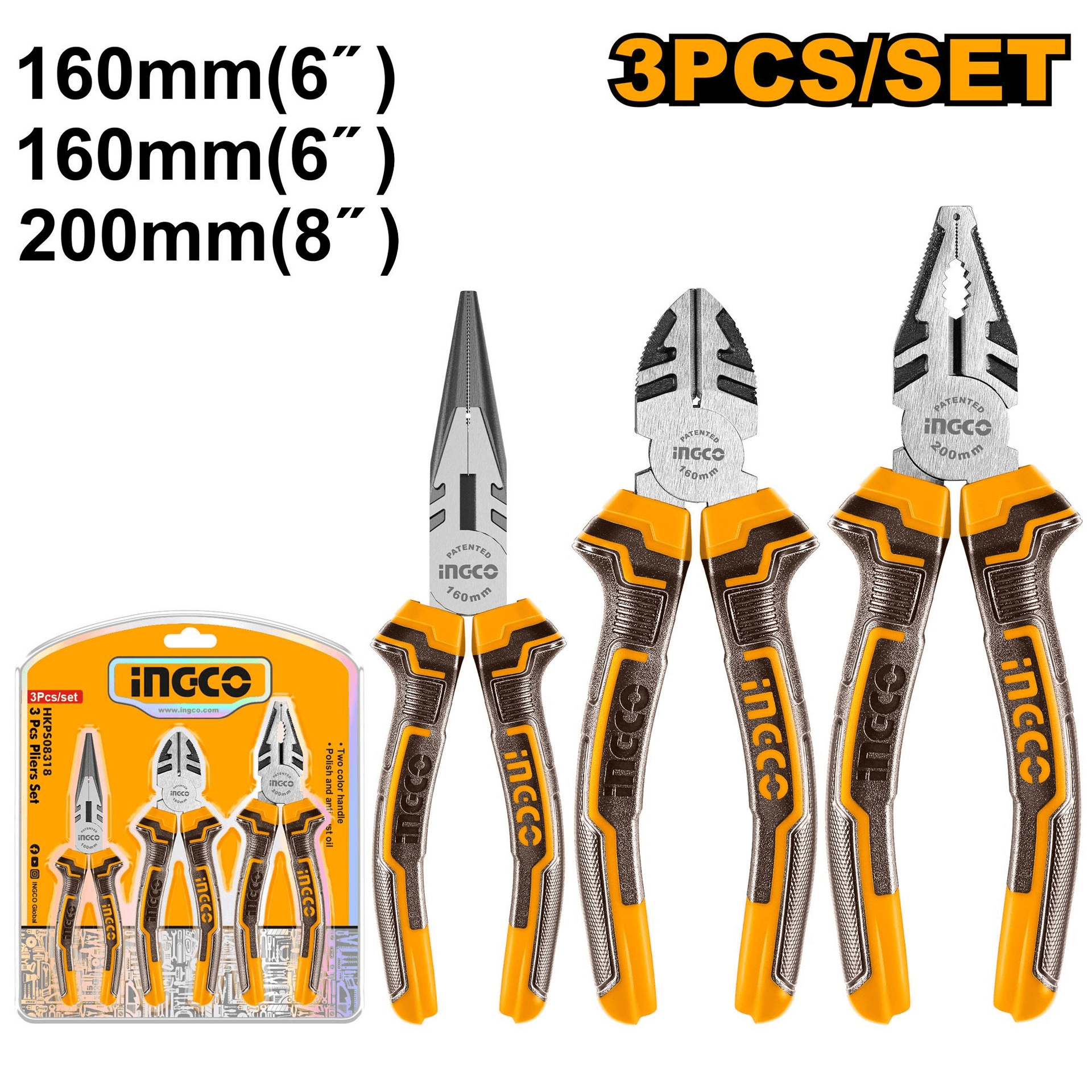 Ensemble de 3 pinces INGCO hkps08318